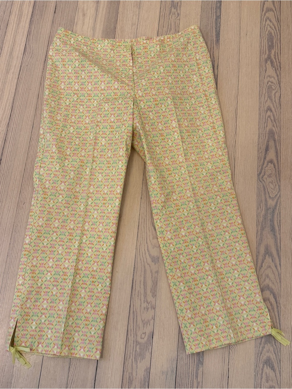 SIGRID OLSEN Women’s Y2K Yellow Multicolor Geometric Print Crop Pants Size 12